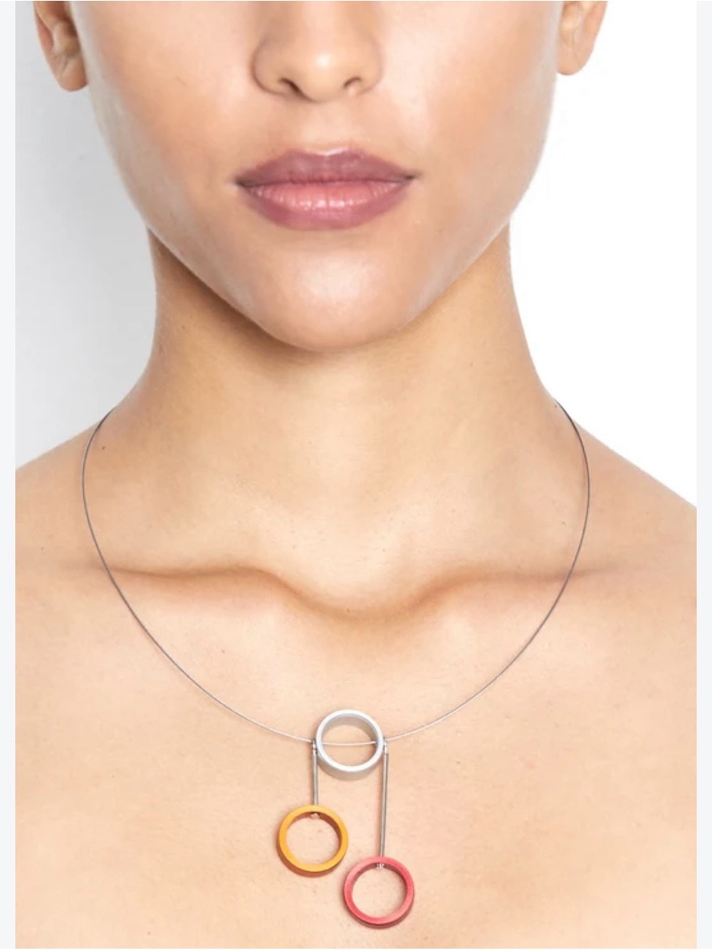 Contemporary Silver Necklace with Yellow and Pink Rings